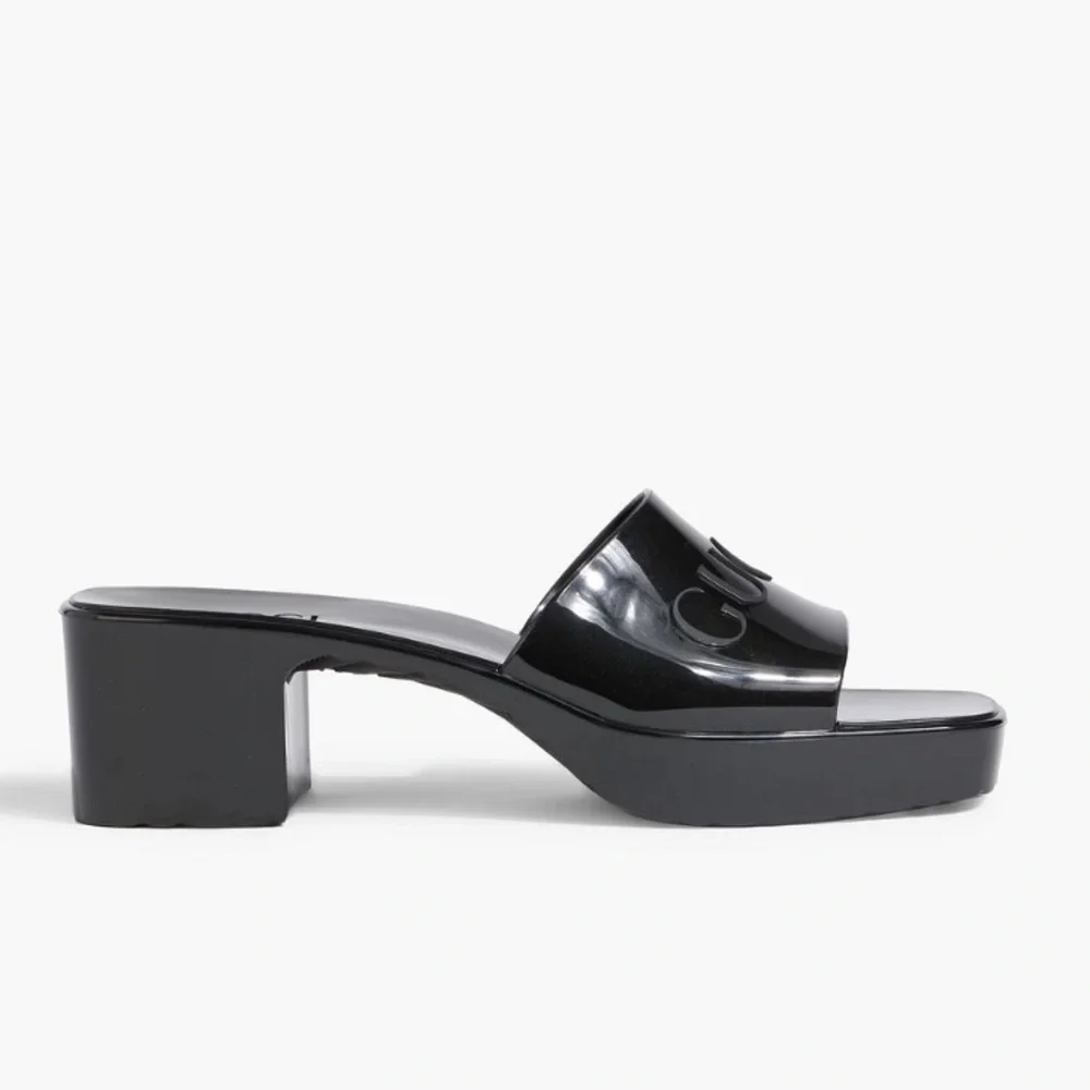 GUCCI RUBBER MULES IN LIGHT BLUE WITH BLOCK HEEL AND LOGO ON VAMP SIZE EU 38 - Picture 4 of 7